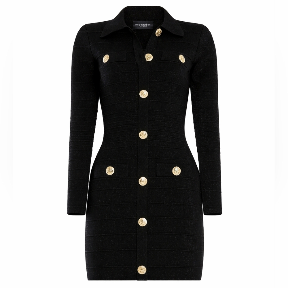 RETROFÊTE Black Button Front Tweed Mini Dress – Size Large – NWT